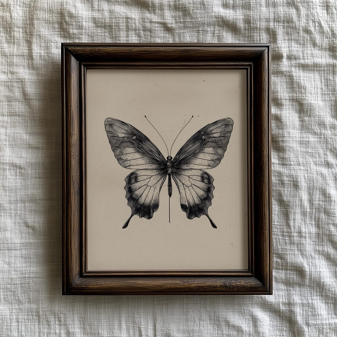 Vintage Butterfly Printable Wall Art - Minimalist Nature Illustration ...