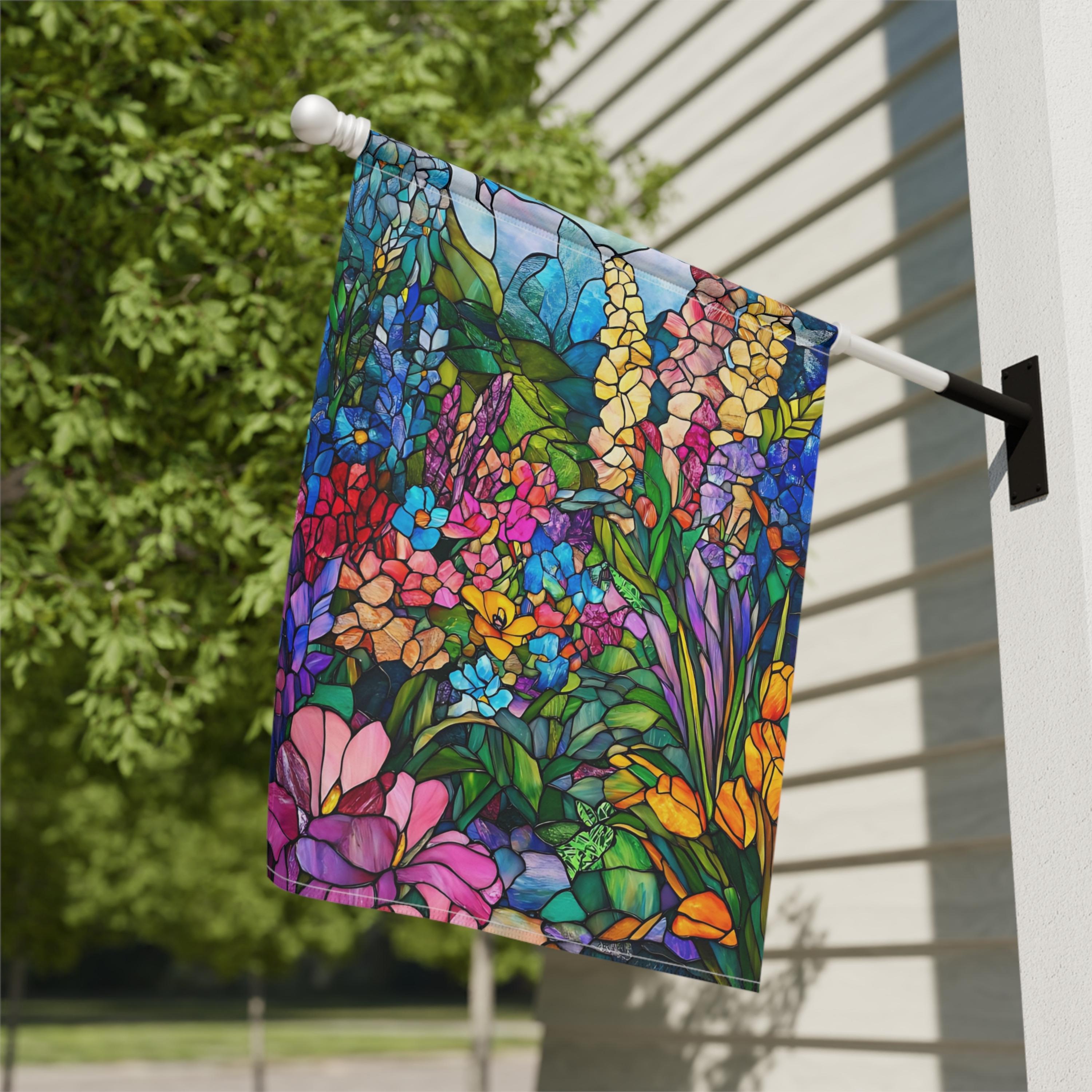 Summer Stained Glass Garden Welcome Flag Outdoor Yard Decor Gift Porch Flag Patio Decoration Housewarming Gift House Garden Flag Floral sign