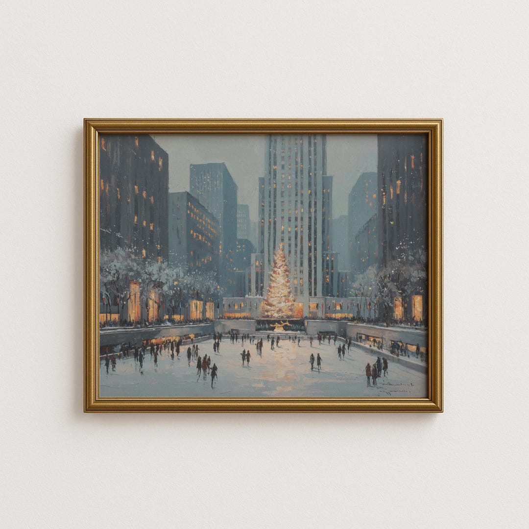 Vintage Ice Skating Rink Painting - Printable Winter Wall Art, Rustic ...