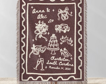 Personalized Wedding Keepsake Woven Blanket, Custom Anniversary Tapestry Throw