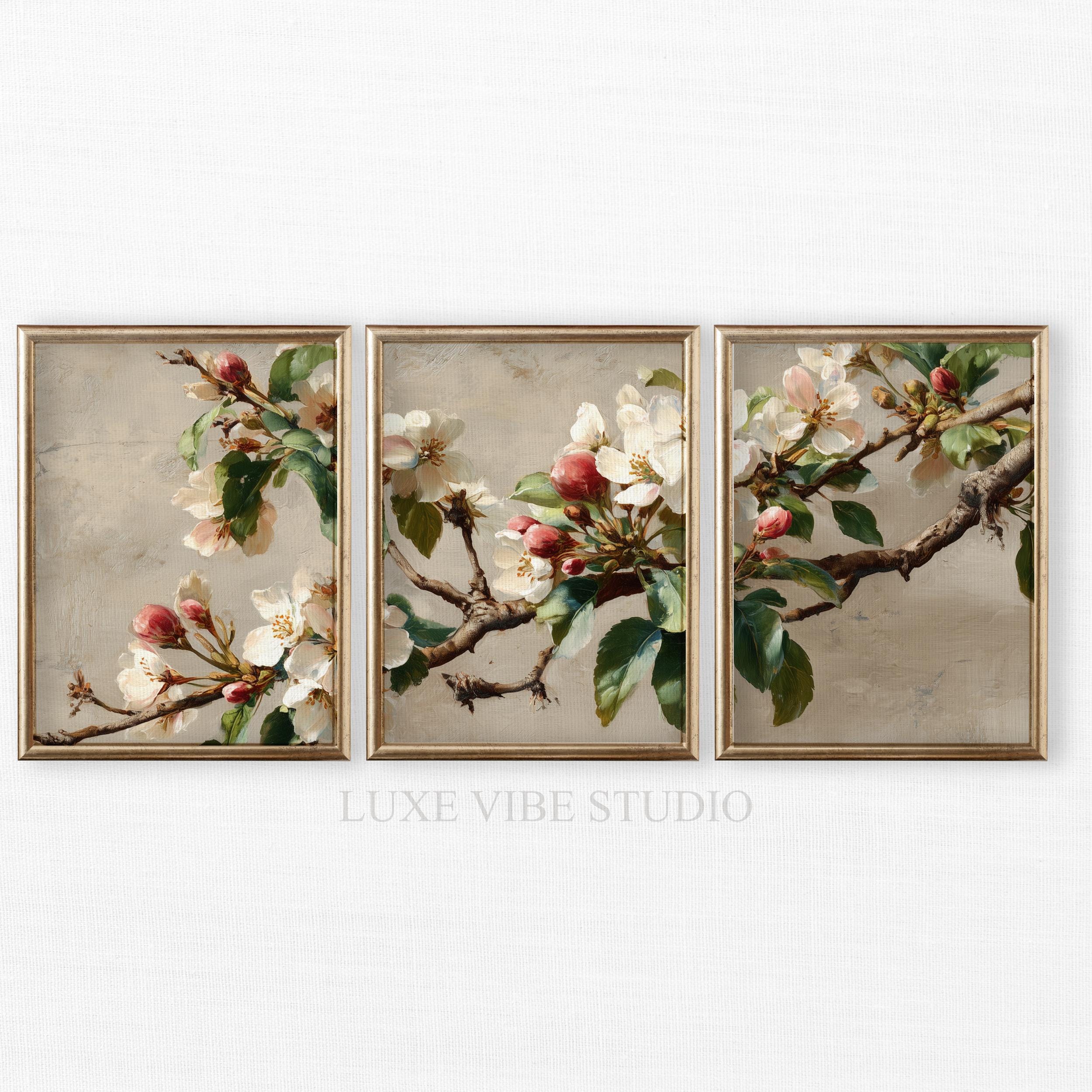 Vintage Cottagecore Floral Triptych | 3 Piece Wall Art Set, Spring ...
