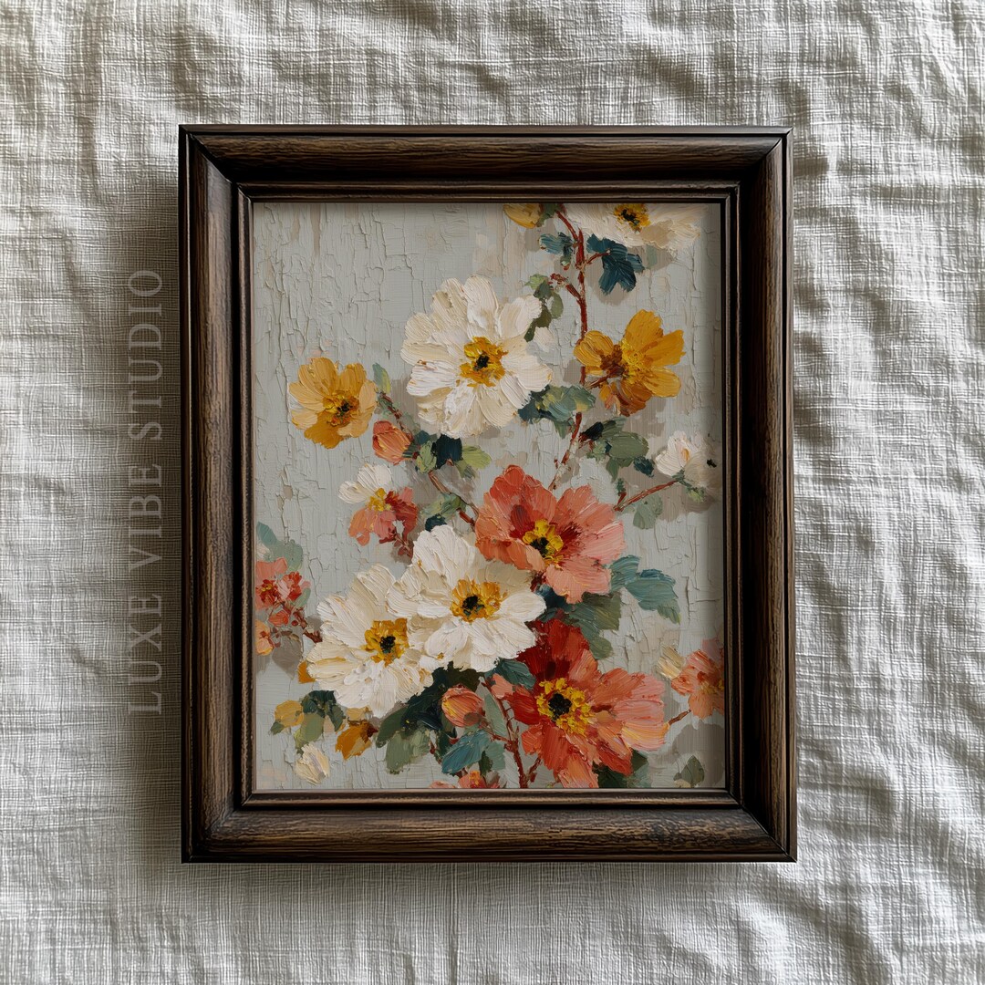 Rustic Cottagecore Floral Art Print - Vintage Wildflower Bouquet, Cozy ...