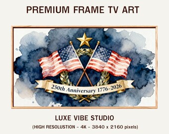 Samsung TV Frame Art, Vintage American Flags Patriotic Art, 250th Anniversary Classic Watercolor Illustration, Digital Download 75