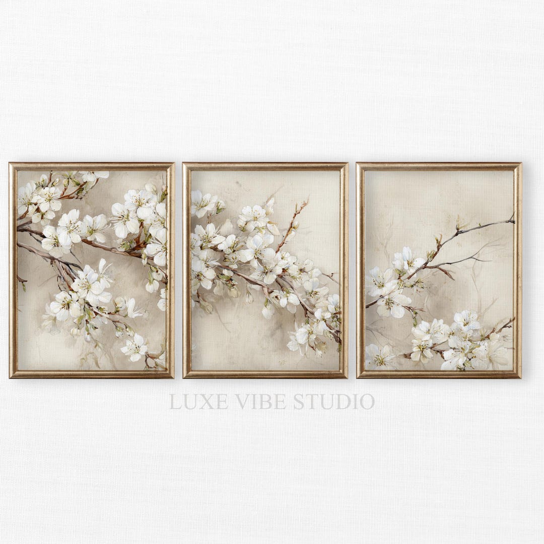 3 Piece Wall Art Botanical Triptych, Set of 3 Wall Art Spring Blossoms ...