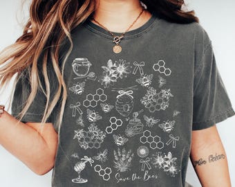 Distressed Bee Botanical T-Shirt, Comfort Colors Shirt, Bee Lovers Bumblebees Shirt, Save the Bees Tshirt, Bee Honeycomb shirt, honey lover
