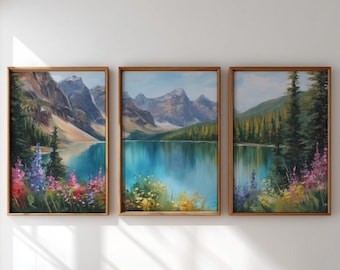 Nature Triptych Wall Art Set, 3 Piece Mountain Lake Prints