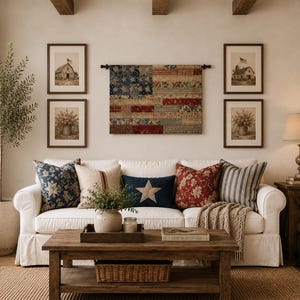 Patriotic Woven Tapestry Wall Hanging, Americana Flag Decor, Farmhouse Wall Art, Vintage USA Tapestry, July 4th Decor image 5