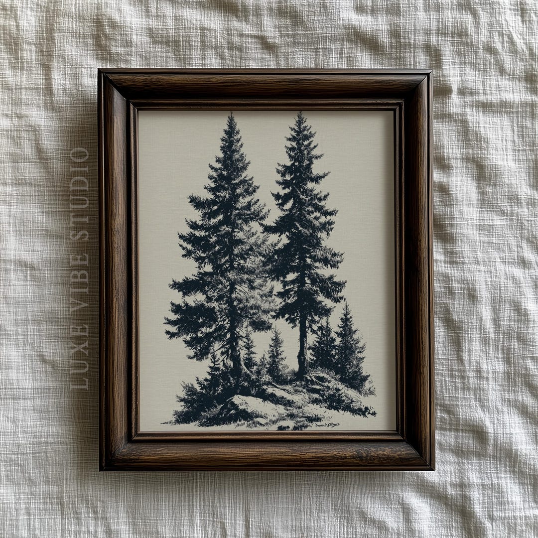Vintage Printable Evergreen Trees Art - Rustic Sprucepine Ink ...