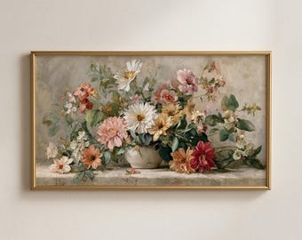 Vintage Floral Still Life Samsung TV Art, Cottagecore Wall Decor, Romantic Flower Arrangement, Digital Download Decor 118