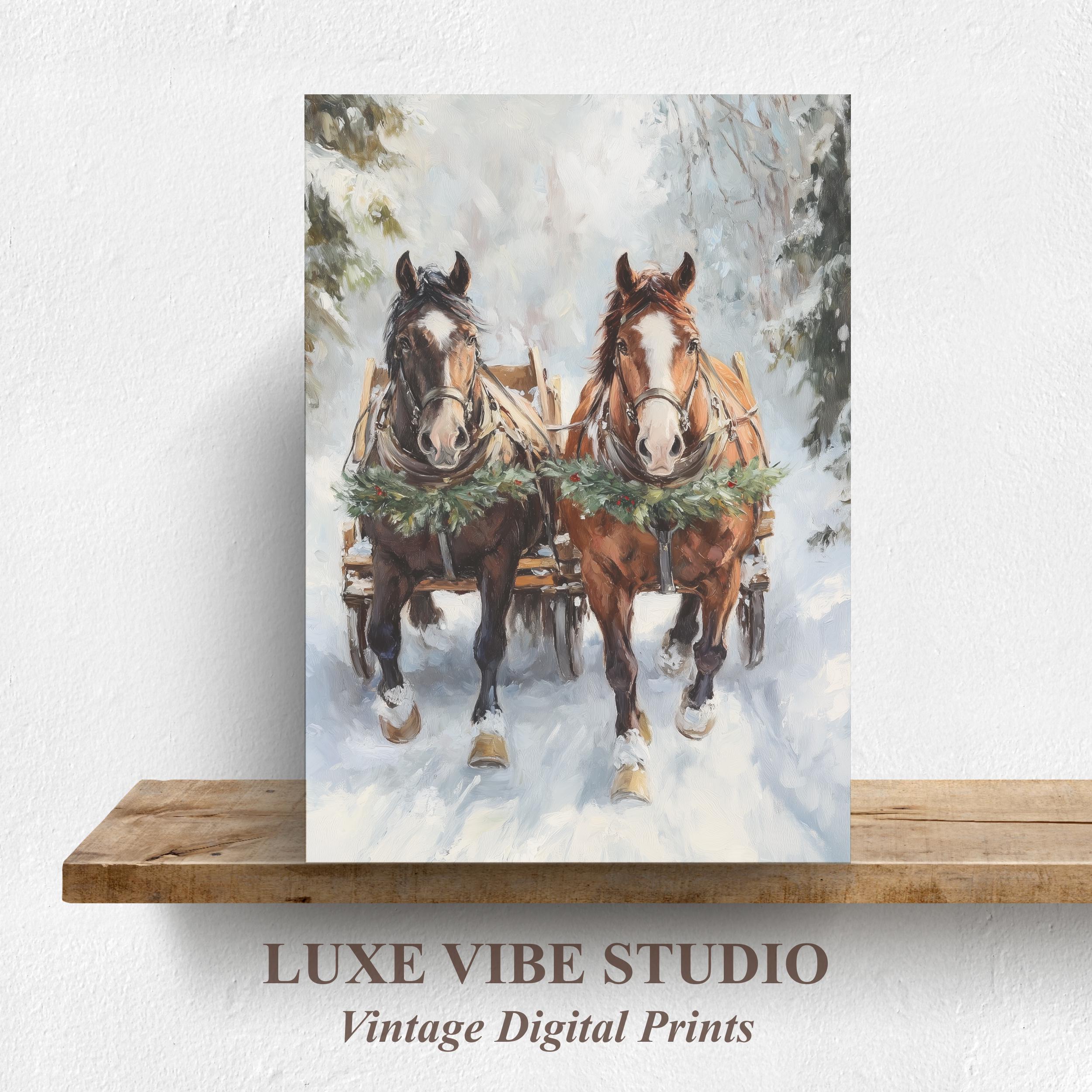 Rustic Sleigh Rides Rustic Winter Horse-drawn Sleigh Ride - Festive Snowy Forest Scene ...