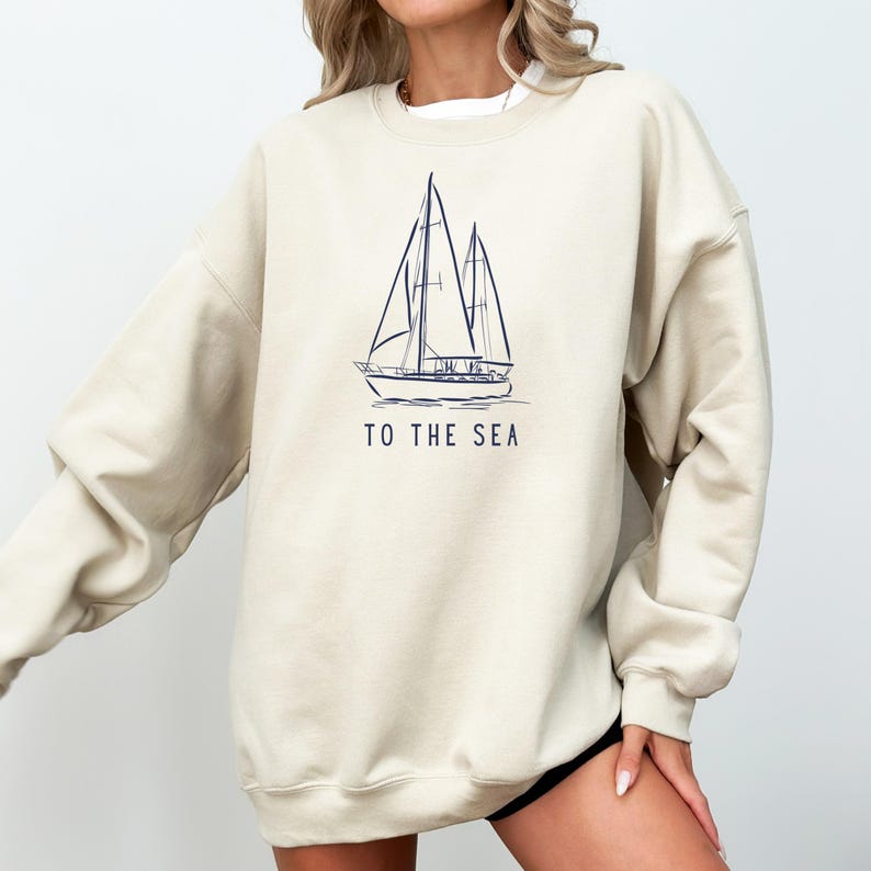 preppy fisherman aesthetic sweatshirt, sailboat crewneck, ocean sailing gift, preppy nautical gift