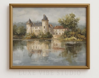 French Château Printable Landscape - Romantic Vintage French Country Decor, Moody European Wall Art Download, Serene Downloadable Print 169