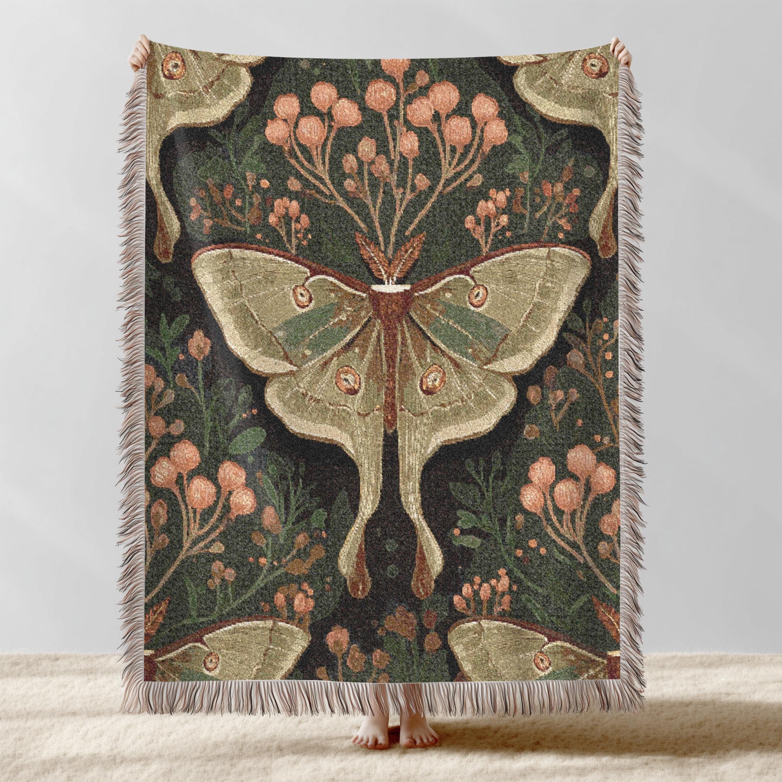 Insect Pattern Throw Vintage Butterfly Moth Woven Blanket, Moth Cottagecore Tapestry Throw ...