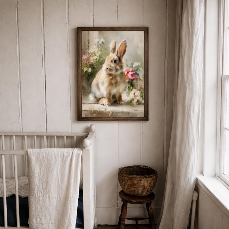 Cottage Core Rabbit Sweet Brown Rabbit Printable - Cottagecore Bunny Art, Spring Flowers ...