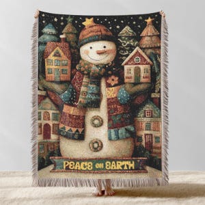 Rustic Christmas Woven Blanket, Christmas Holiday Wall Tapestry Throw Blanket Gift, Retro Snowman Decor, Christmas Home Decor, Hostess Gift
