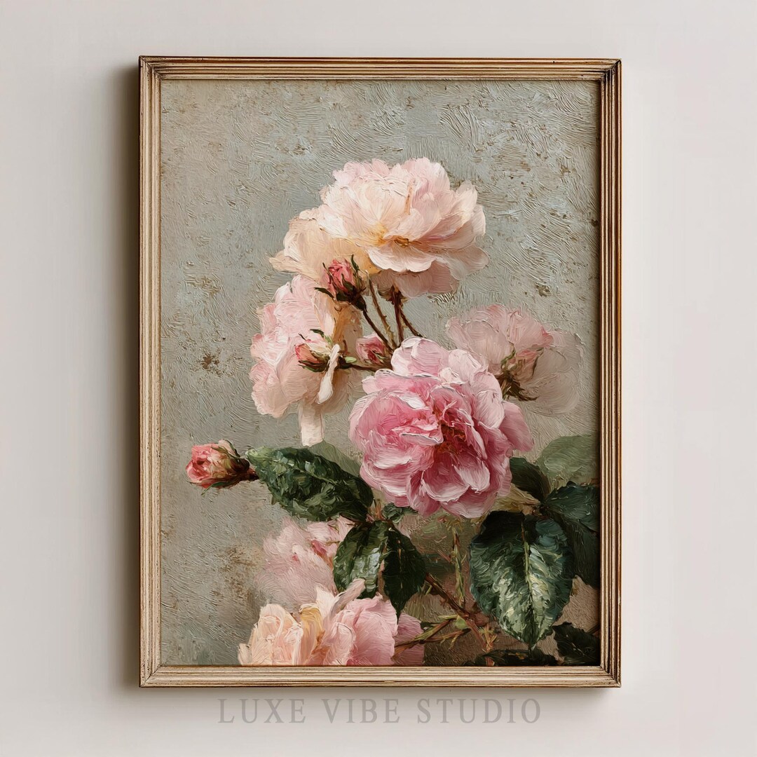 Vintage Pink Roses Printable Art - Cottagecore Floral Wall Decor ...