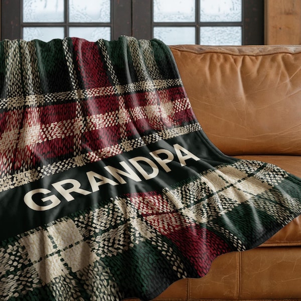 Personalized Plaid Sherpa Blanket | Custom Faux Plaid Fleece Throw, Buffalo Plaid Decor, Gift Grandpa Xmas Gift Dad, Gft For Camping Person