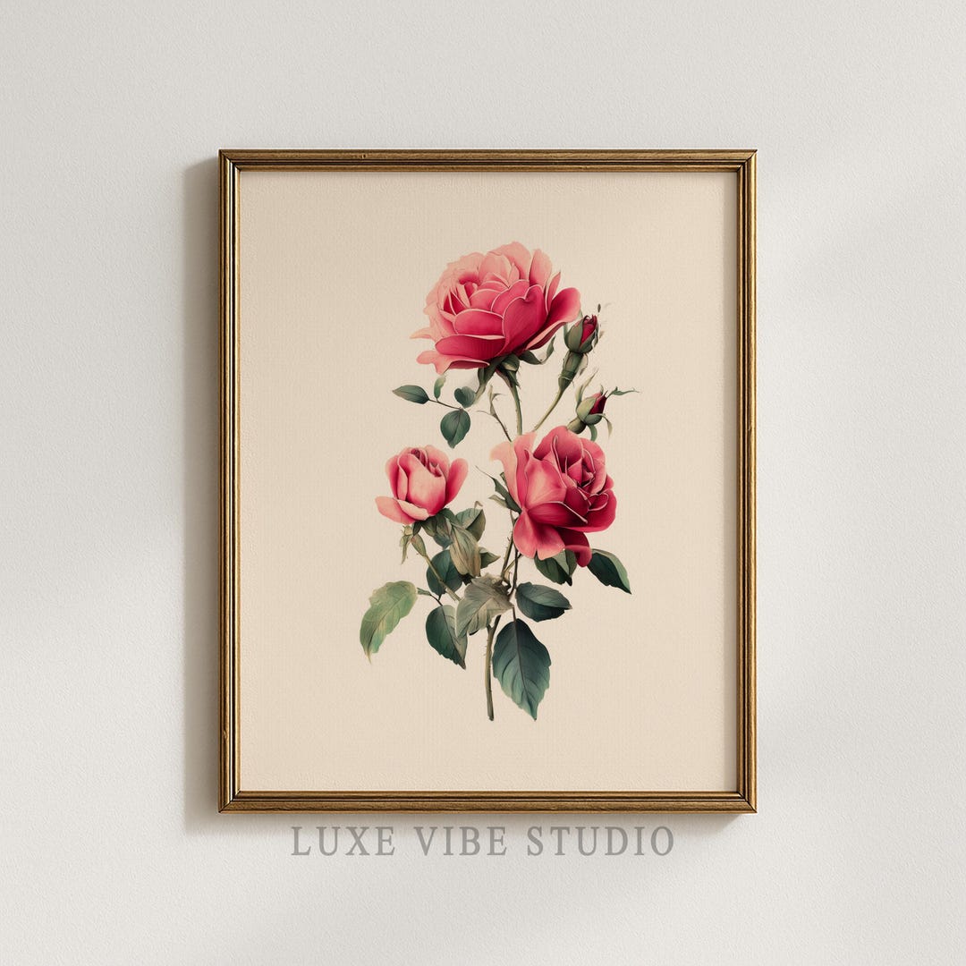 Vintage Pink Roses Botanical Study - Printable Watercolor Rose Painting ...