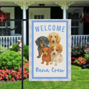 Custom Pet Welcome Flag Watercolor Cartoon Dog Garden Decor Pet Portrait Flag Personalized Dog Porch Decor Gift Dog Parents Custom Yard Flag