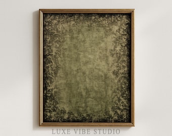 Arte textil rústico imprimible en verde oliva: fondo de tela antigua, tapiz botánico vintage, descarga de estilo rústico francés neutro (1608)