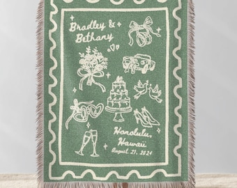 Personalized Wedding Keepsake Woven Blanket, Custom Anniversary Tapestry Throw