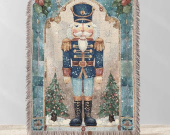 Christmas Nutcracker Woven Blanket, Holiday Tapestry Throw, Cotton Xmas Gift Idea, Couch Blanket, Winter Home Decor, Cozy Christmas Throw