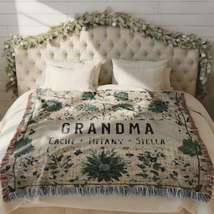 Personalized Grandmother Woven Blanket, Custom Grandma Throw, Nana Floral Throw, Best Gift for Grandparents, Gift for Mom, Xmas Gift