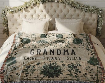 Personalized Grandmother Woven Blanket, Custom Grandma Throw, Nana Floral Throw, Best Gift for Grandparents, Gift for Mom, Xmas Gift