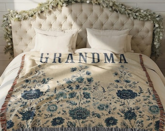 Personalized Grandmother Woven Blanket, Custom Grandma Throw, Nana Floral Throw, Best Gift for Grandparents, Gift for Mom, Xmas Gift
