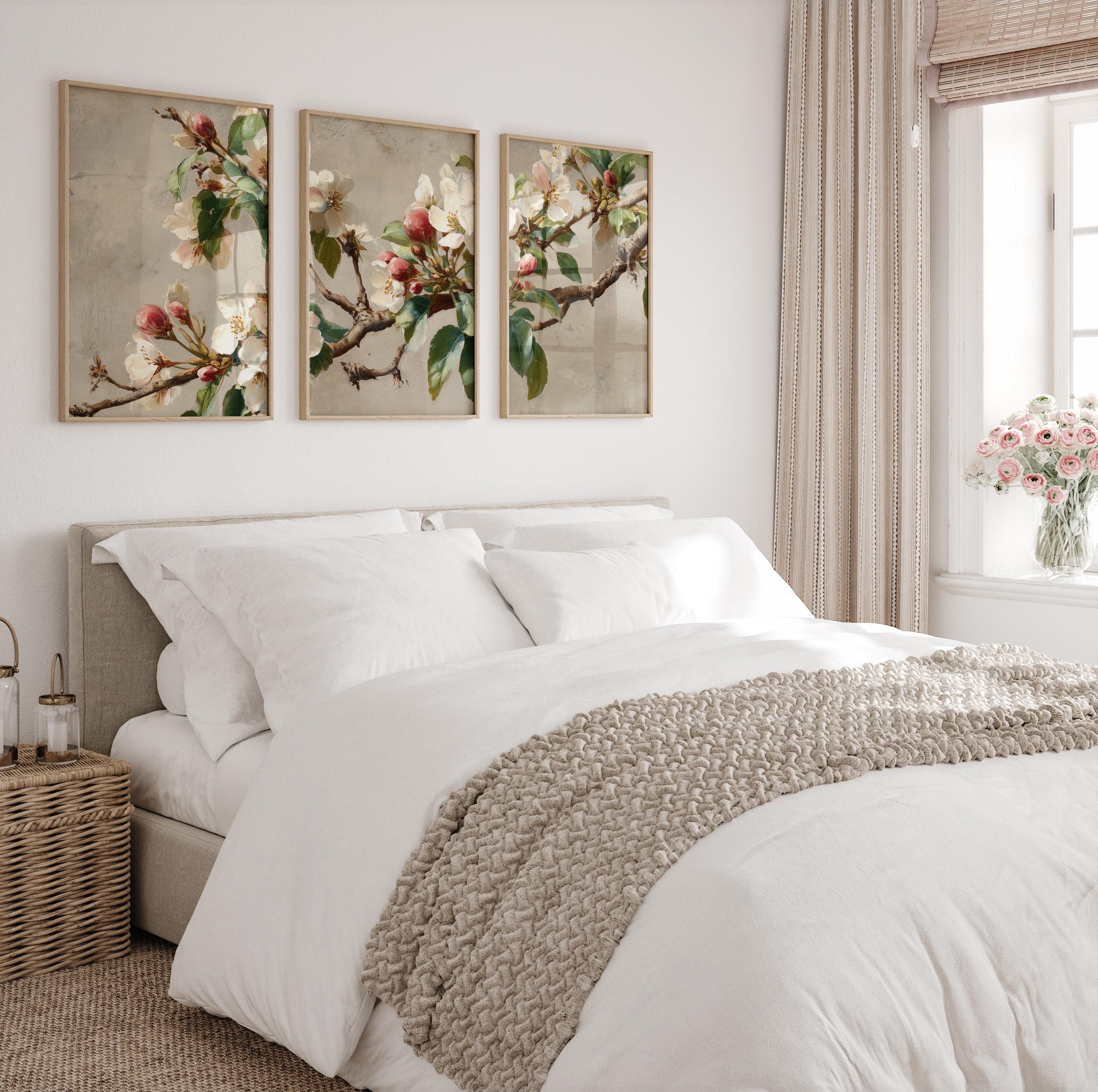 Vintage Cottagecore Floral Triptych | 3 Piece Wall Art Set, Spring ...