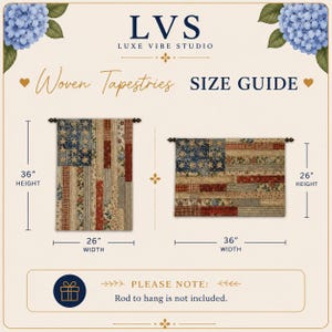Patriotic Woven Tapestry Wall Hanging, Americana Flag Decor, Farmhouse Wall Art, Vintage USA Tapestry, July 4th Decor image 3