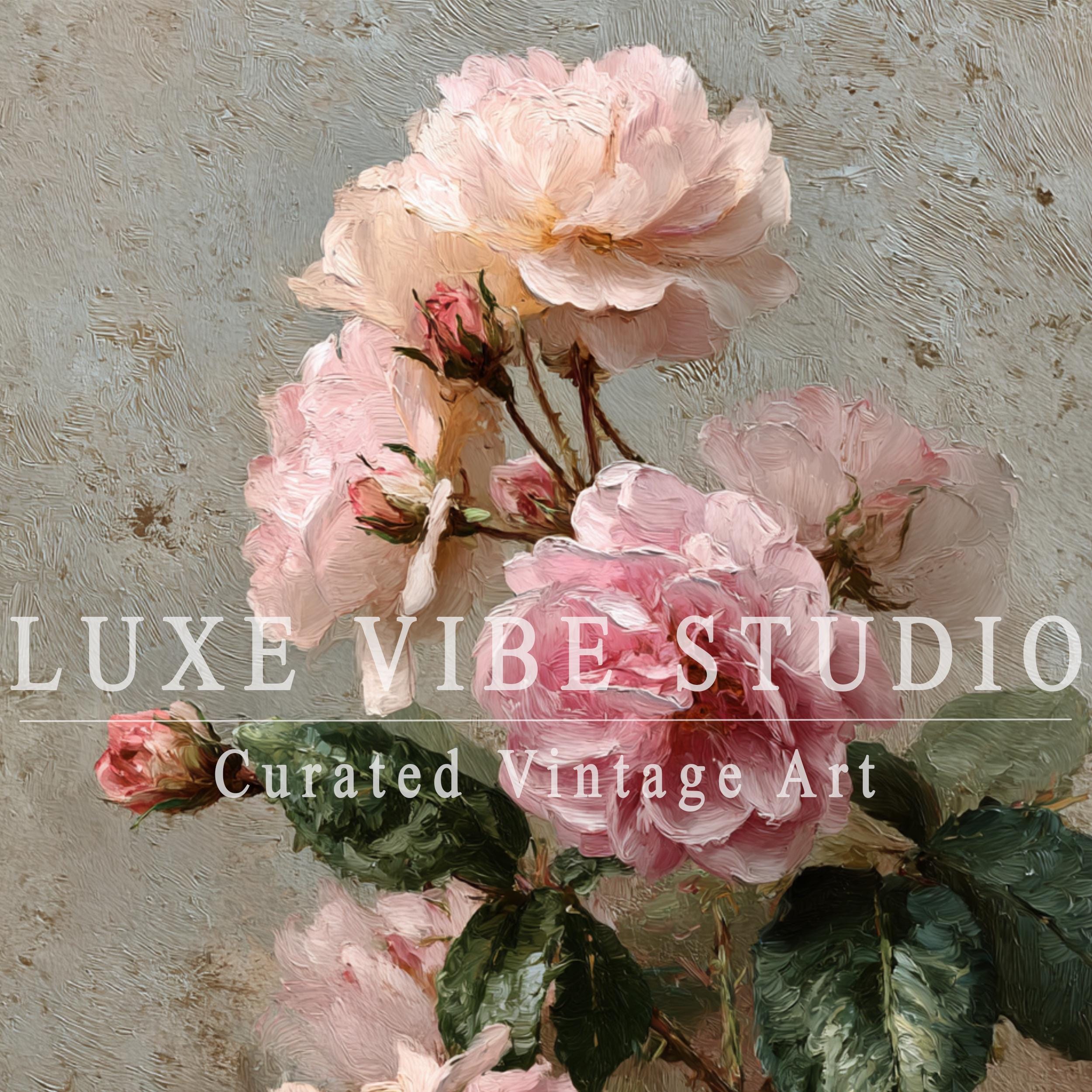 Vintage Pink Roses Printable Art - Cottagecore Floral Wall Decor ...