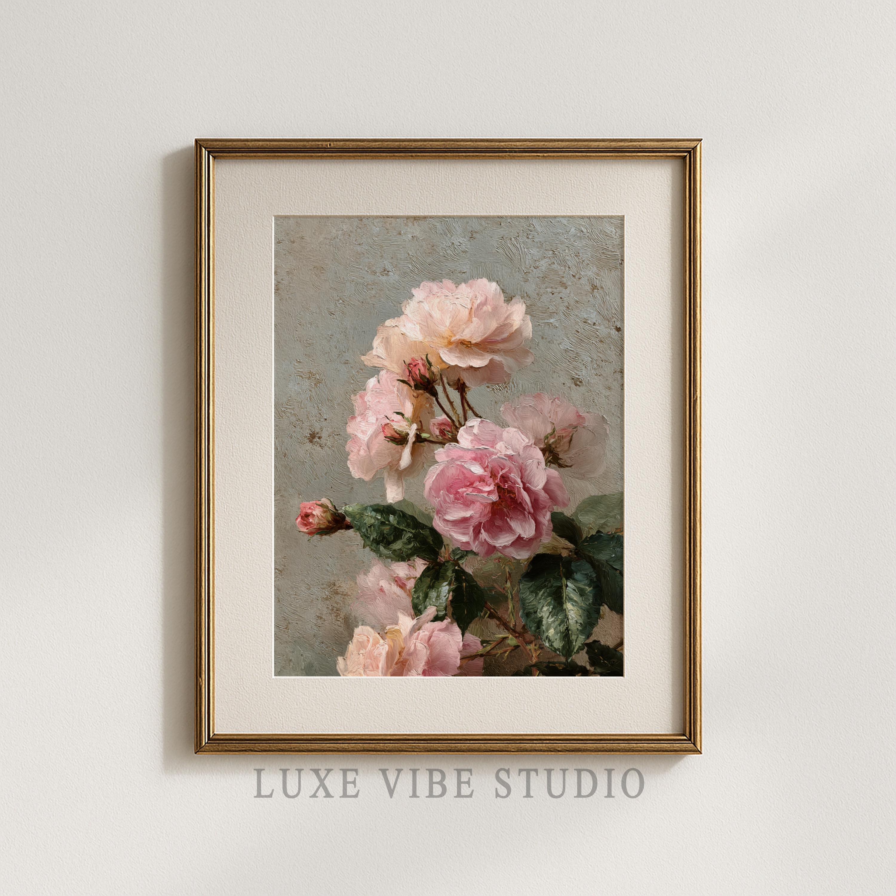 Vintage Pink Roses Printable Art - Cottagecore Floral Wall Decor ...