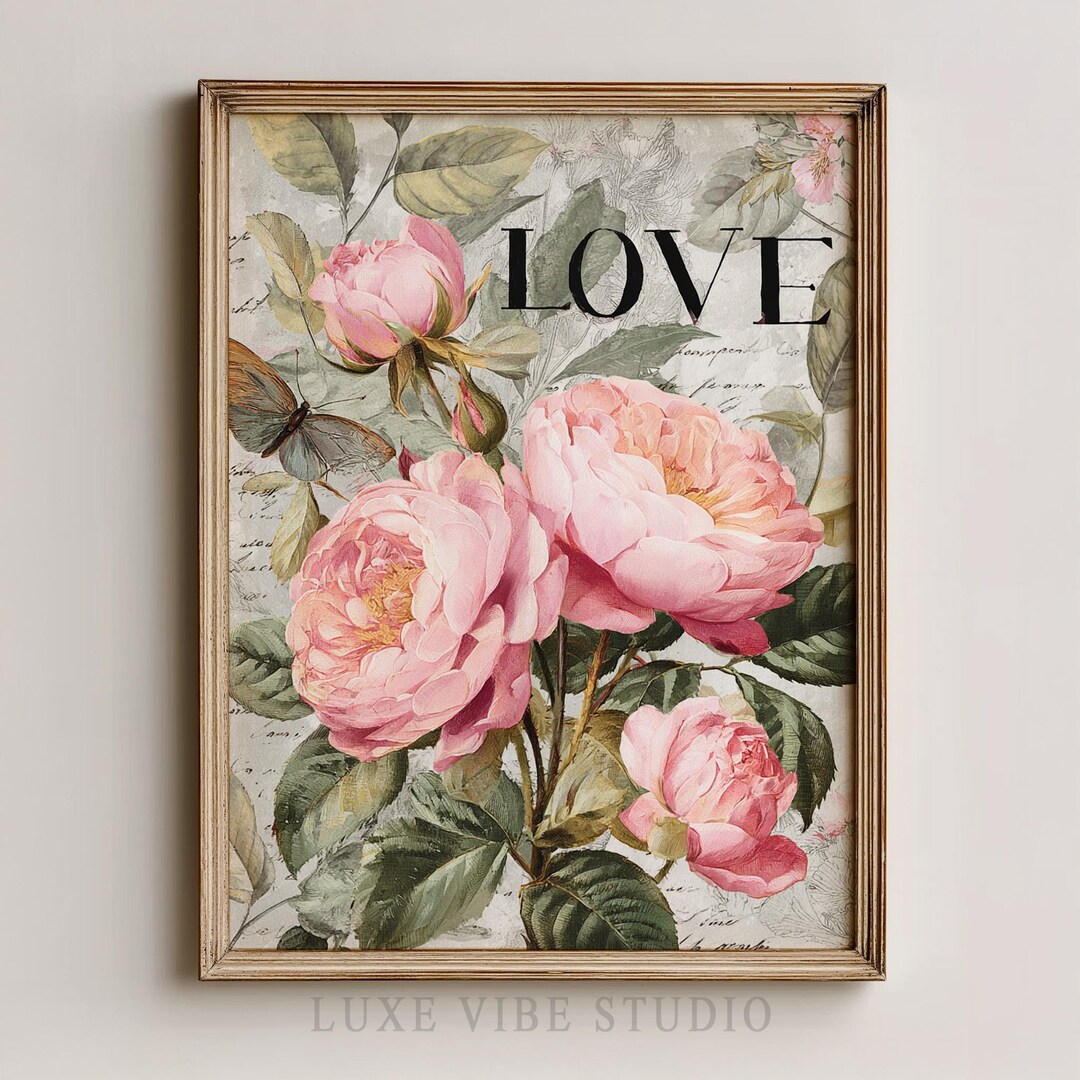 Vintage Printable Garden Roses Collage - Romantic Shabby-chic Wall Art ...