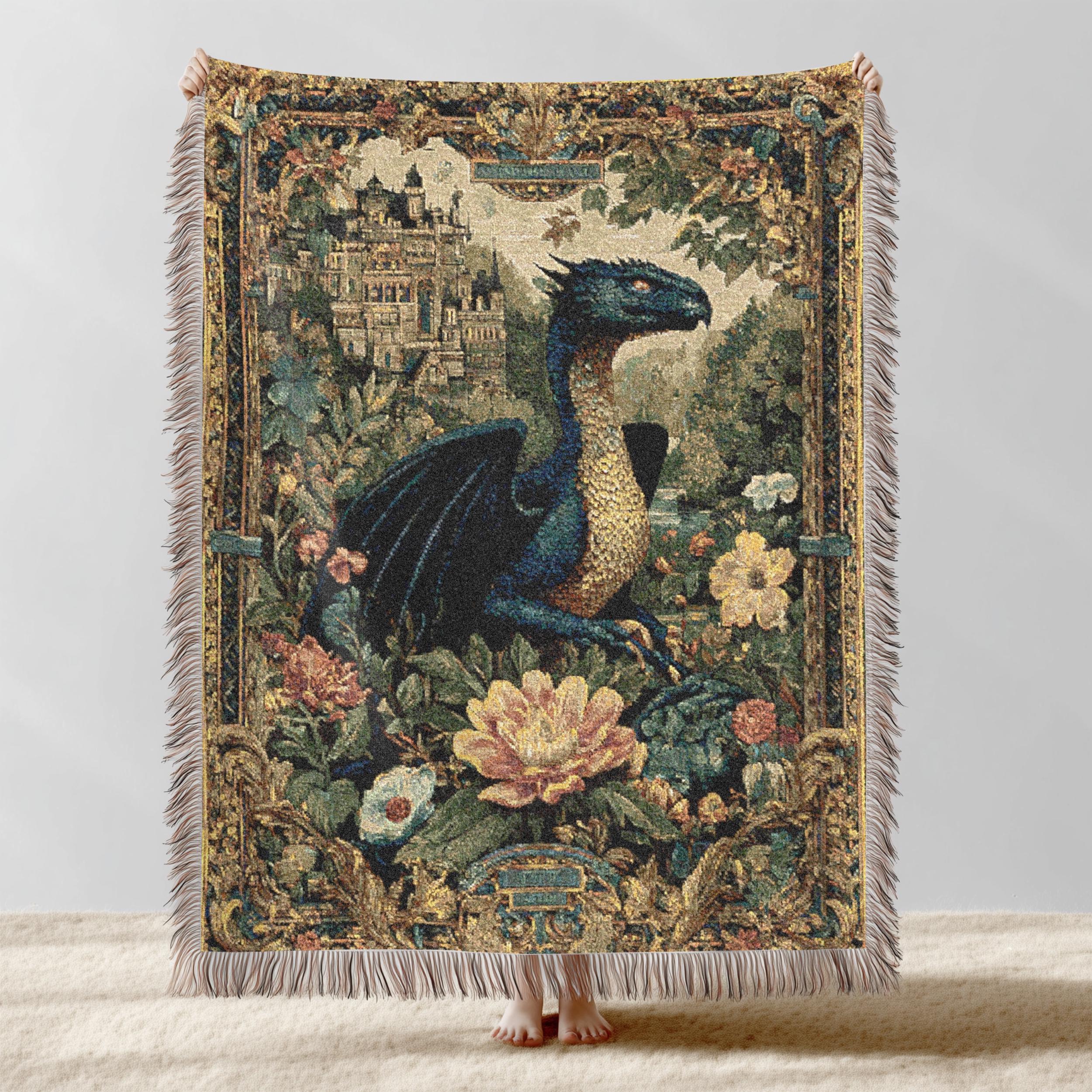 【新品未使用】Aminé 13MOS WOVEN BLANKET Vintage Medieval Dragon Woven Blanket - Cottagecore Cotton Throw