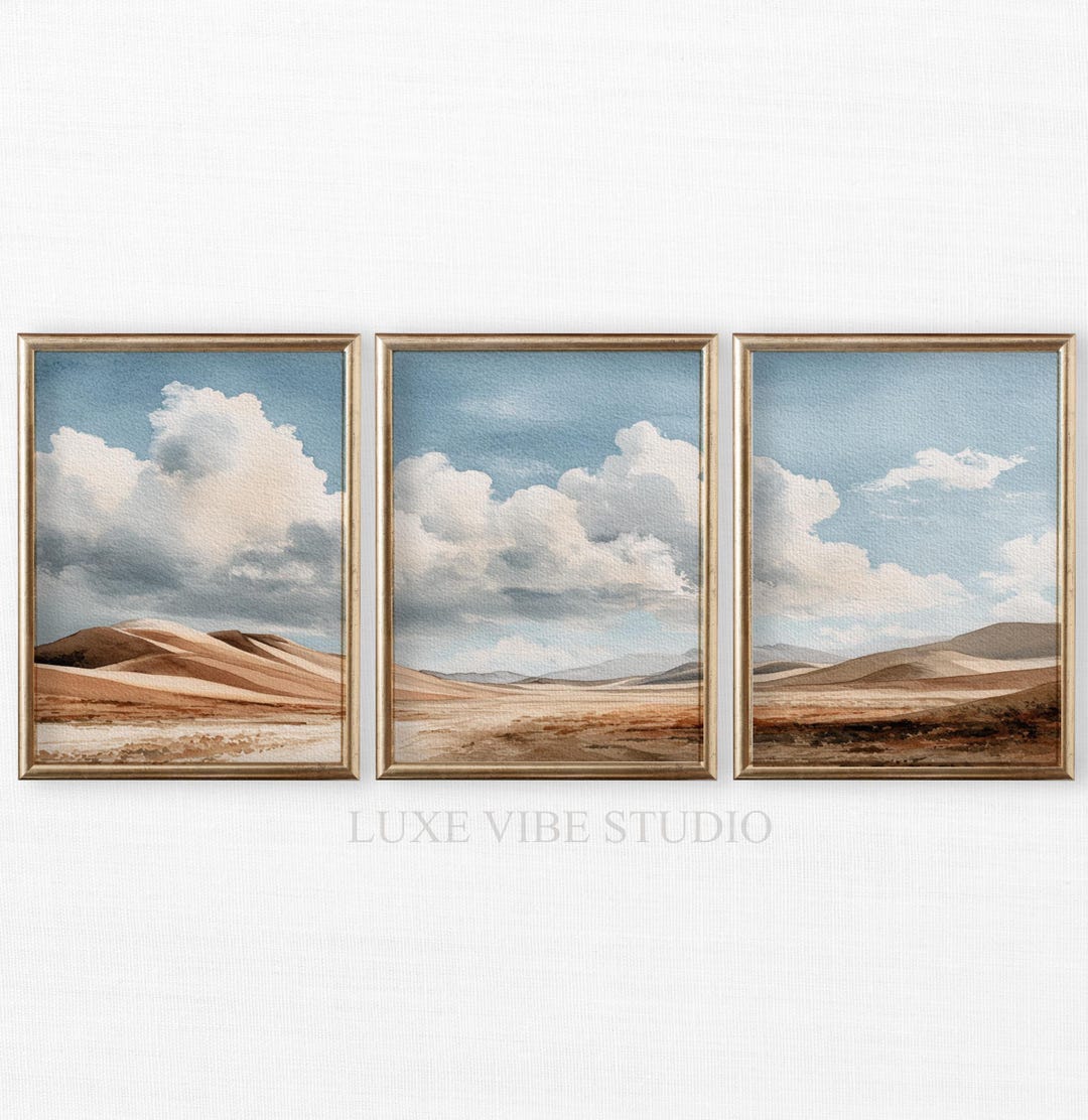 Desert Horizon Triptych Wall Art Set of 3 | Minimalist Watercolor ...