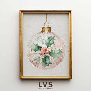 Watercolor Christmas Ornament Print - Whimsical Holiday Wall Art, Cute Dreamy Festive Decor, Cottagecore Winter Printable Painting 80