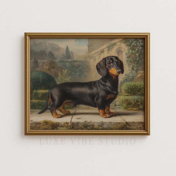Vintage Black-and-Tan Dachshund Portrait - Printable Realistic Dog Art, Classic British Style, Custom Downloadable Wall Decor 133