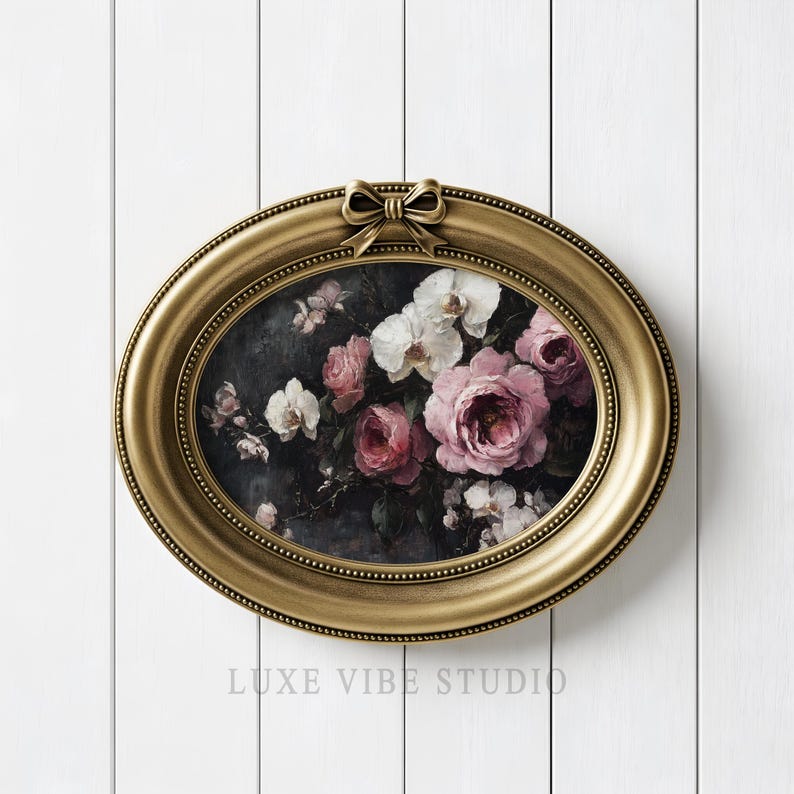 Moody Floral Still Life Printable - Vintage Roses Art Print, Pink and ...