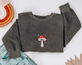 Moletom bordado com cogumelo – Moletom grande Cottagecore • Camisa fofa com cogumelo • Presente aconchegante para quem ama a natureza
