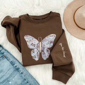 Embroidered Applique Butterfly Sweatshirt, Cute Embroidery Crewneck, Butterfly Lover Gift, Trendy Butterfly Shirt, Vintage Sweater