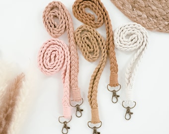 Lanière en macramé pour clés ou carte d'identité - Porte-clés professeur bohème, porte-badge en coton recyclé, cadeau fait main