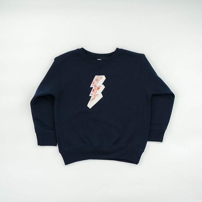 Lightning Bolt Embroidery Toddler Sweatshirt, Kids Retro Embroidered Shirt, Lightning Toddler Crewneck, Kids Lightning Bolt Graphic Shirt Navy