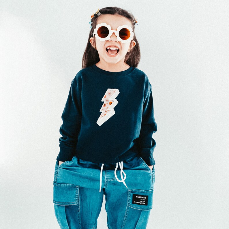 Lightning Bolt Embroidery Toddler Sweatshirt, Kids Retro Embroidered Shirt, Lightning Toddler Crewneck, Kids Lightning Bolt Graphic Shirt image 3