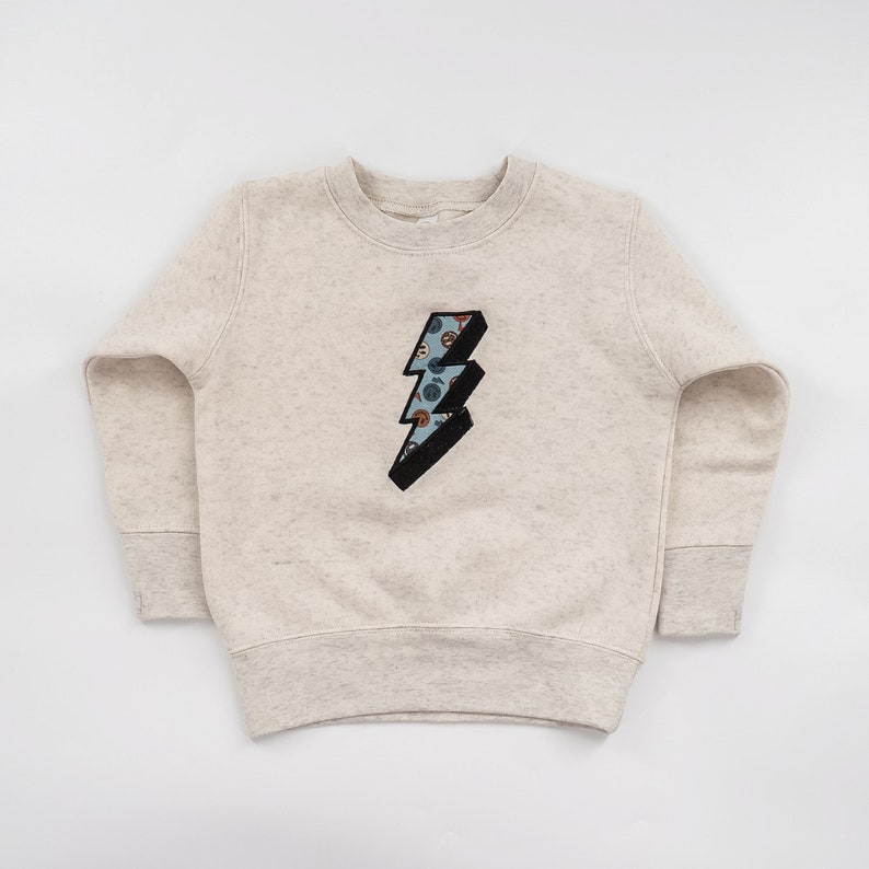 Lightning Bolt Embroidery Toddler Sweatshirt, Kids Retro Embroidered Shirt, Lightning Toddler Crewneck, Kids Lightning Bolt Graphic Shirt Natural