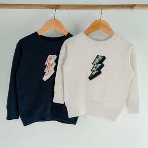 Lightning Bolt Embroidery Toddler Sweatshirt, Kids Retro Embroidered Shirt, Lightning Toddler Crewneck, Kids Lightning Bolt Graphic Shirt image 9