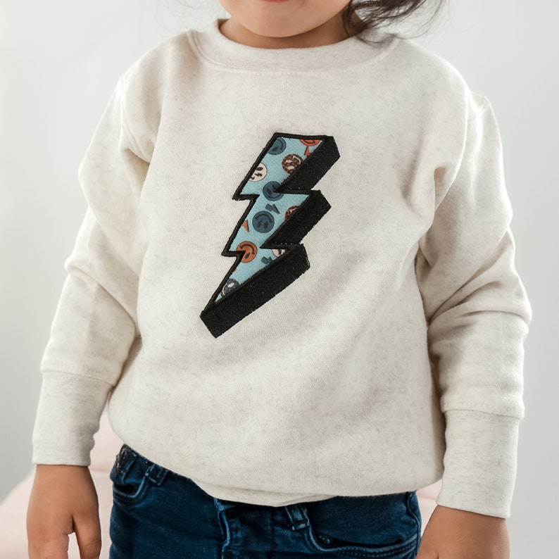 Lightning Bolt Embroidery Toddler Sweatshirt, Kids Retro Embroidered Shirt, Lightning Toddler Crewneck, Kids Lightning Bolt Graphic Shirt image 2