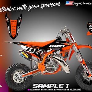 Puede incluir: Kit de gráficos de moto de cross naranja y negro con el texto "CERNIC'S" y el número "33".