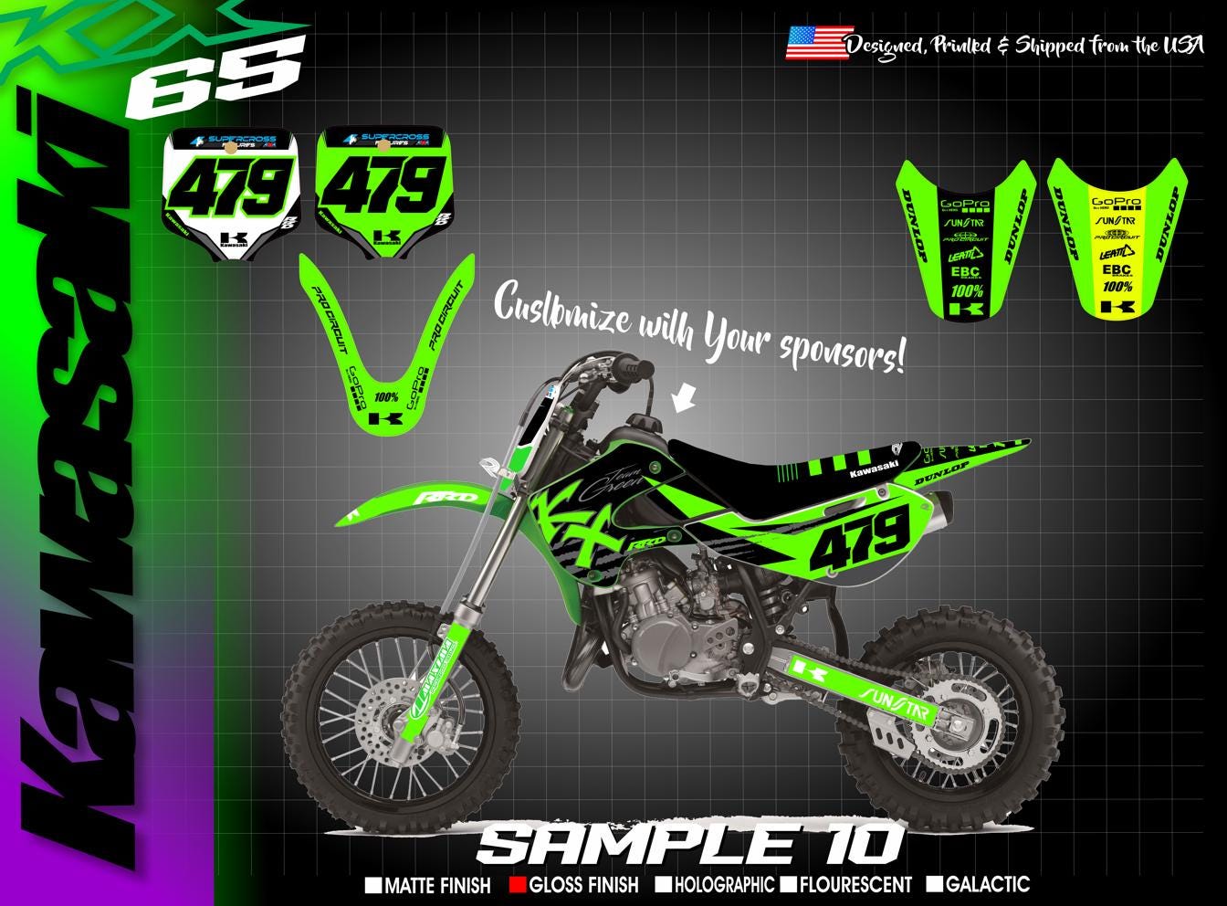 Dirt Bike Graphics Kit Full Graphics Kit For Kawasaki KX65 (1999-2024 ...