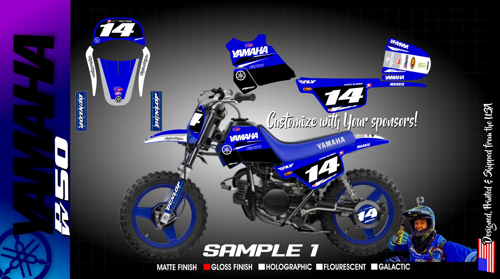 thumbnail image 2 of Black Savage Racing Graphic Decal Kit For Yamaha PW50 – Fits All Years, High Quality Vinyl, Made In USA 2 of 13